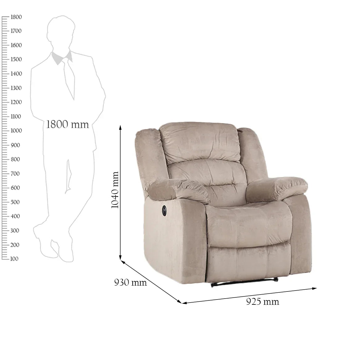 Bradford Fabric Single Seater Recliner in Beige Colour - HomeTown