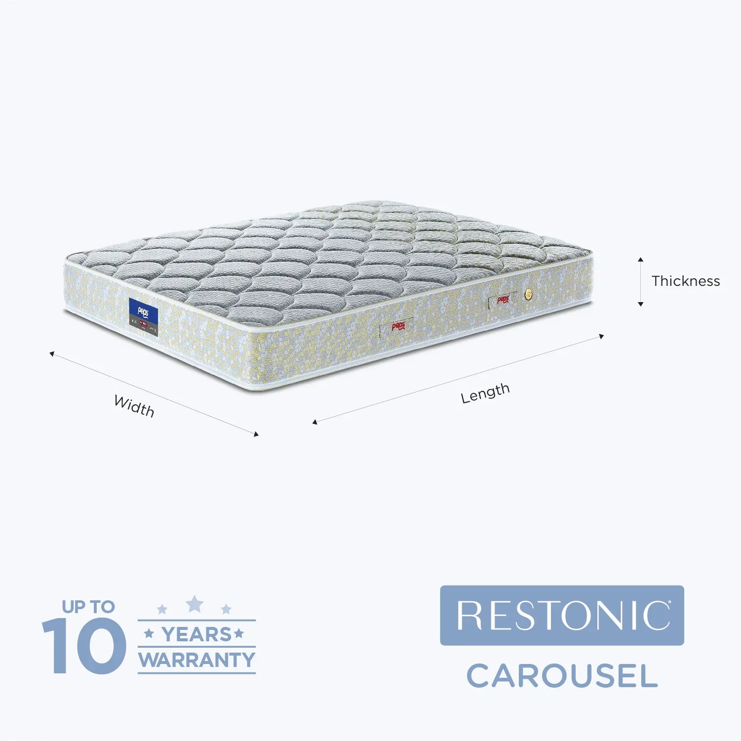 Restonic Carousel Pocket Spring Single Mattress 75x36x6 Inch in Cream Colour - HomeTown
