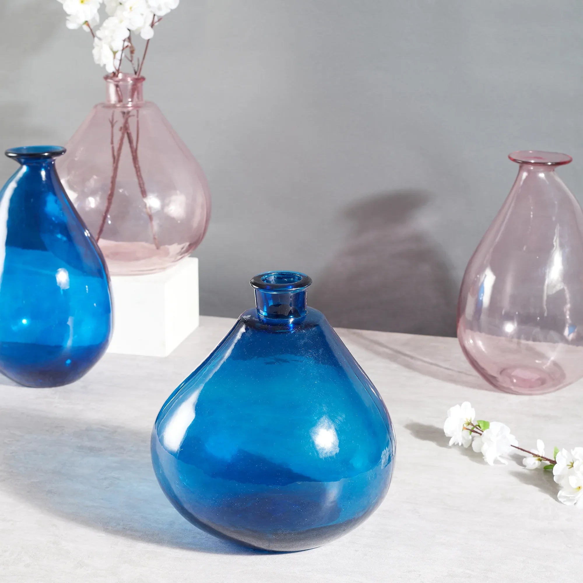 Phiona Glass Modern Organic Shapped Handcrafted Vase 32 Cm in Indigo Colour - HomeTown