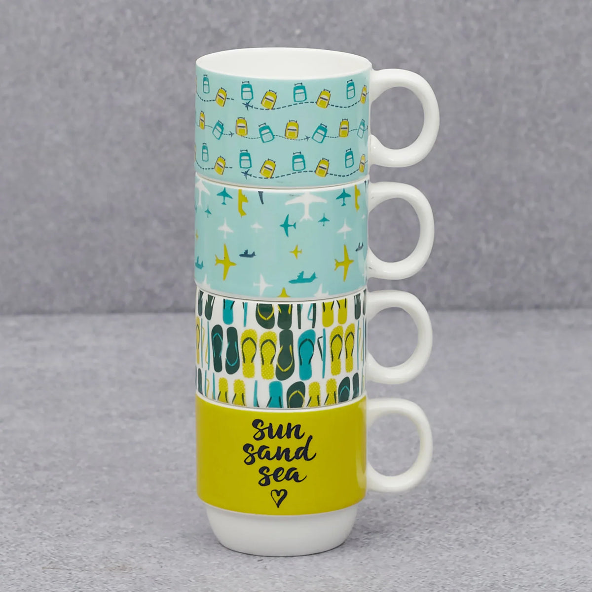 Bahamas Bone China Vacay Stackable 220 Ml Tea Mug Set of 4 with Stand in Multi Colour - HomeTown