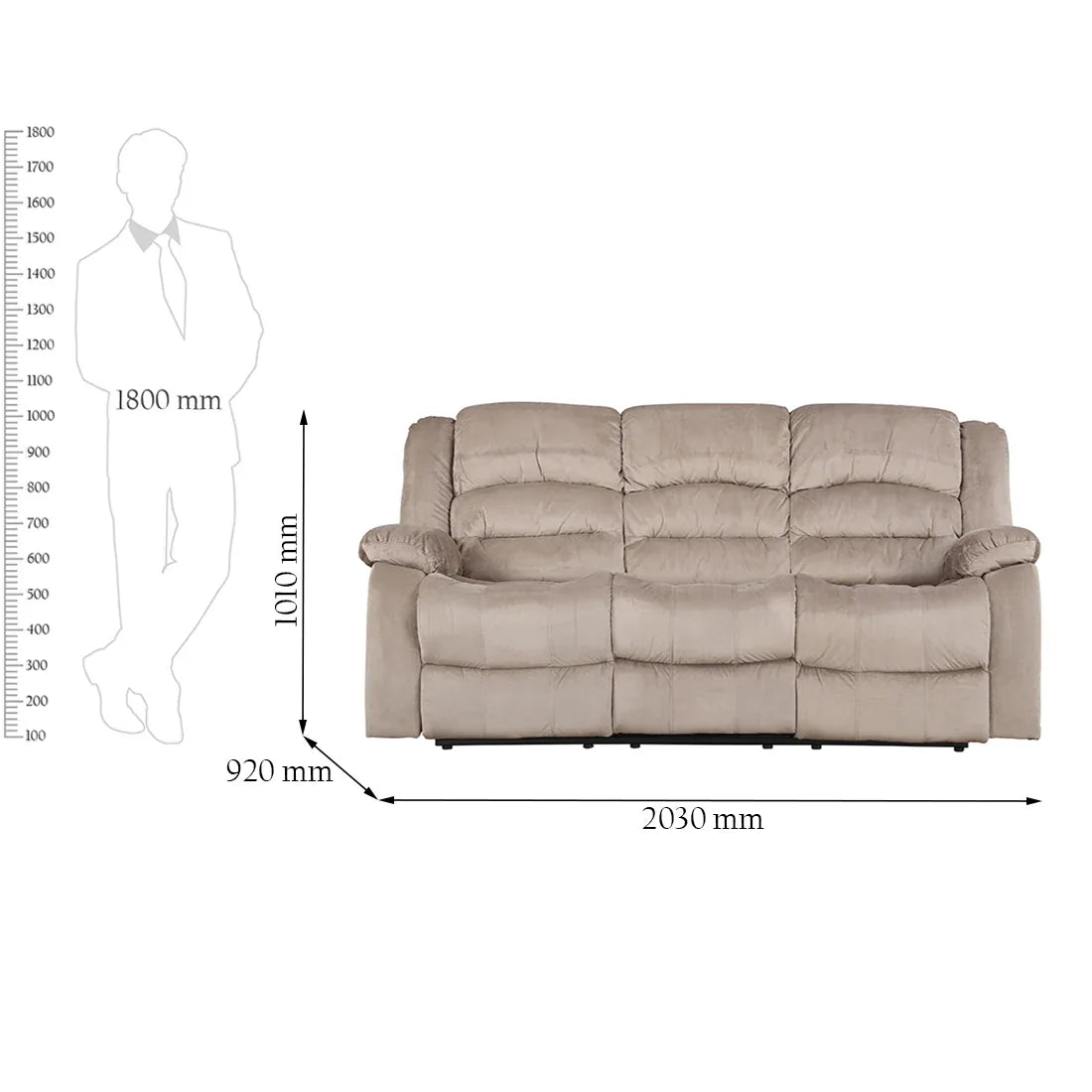 Bradford Fabric Three Seater Recliner in Beige Colour - HomeTown