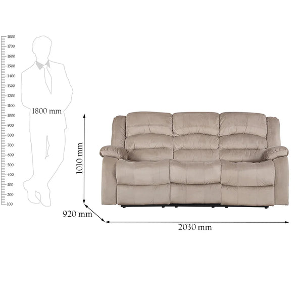Bradford 3 Seater Fabric Recliner Sofa in Beige Colour dimensions