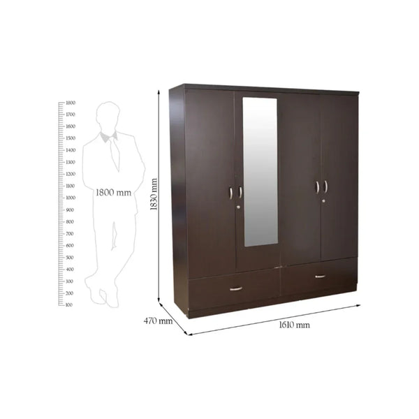 Utsav 4 Door Wardrobe in Wenge Finish dimensions