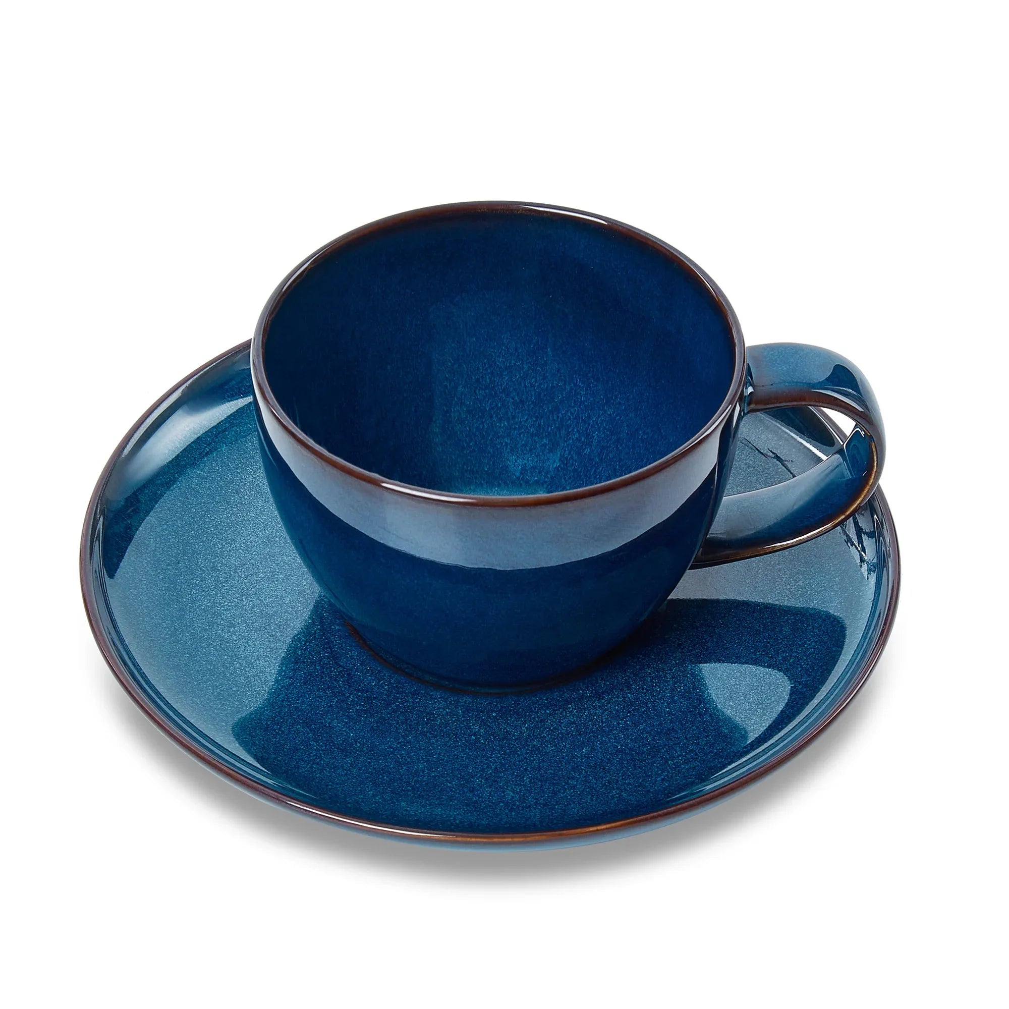 Hygge Studio Pottery Stoneware Cup & Saucer Set of 4 in Navy Blue Colour - HomeTown