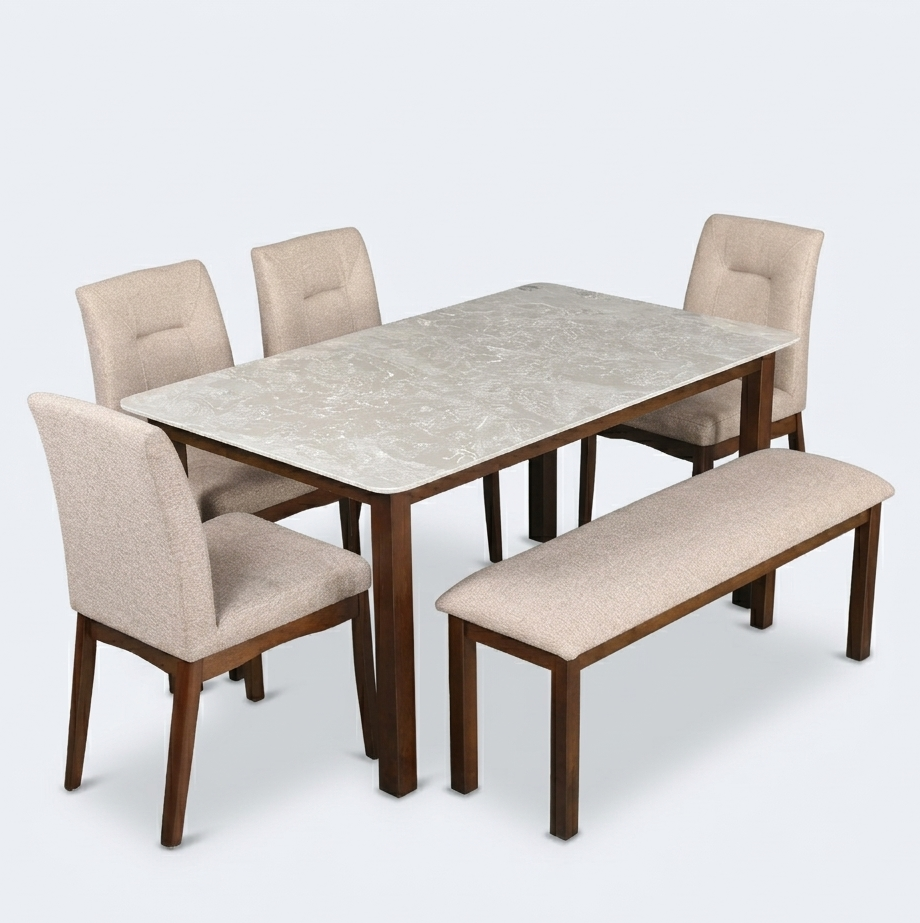 STONITA MARBLE TOP 6S DIN SET WITH BENCH