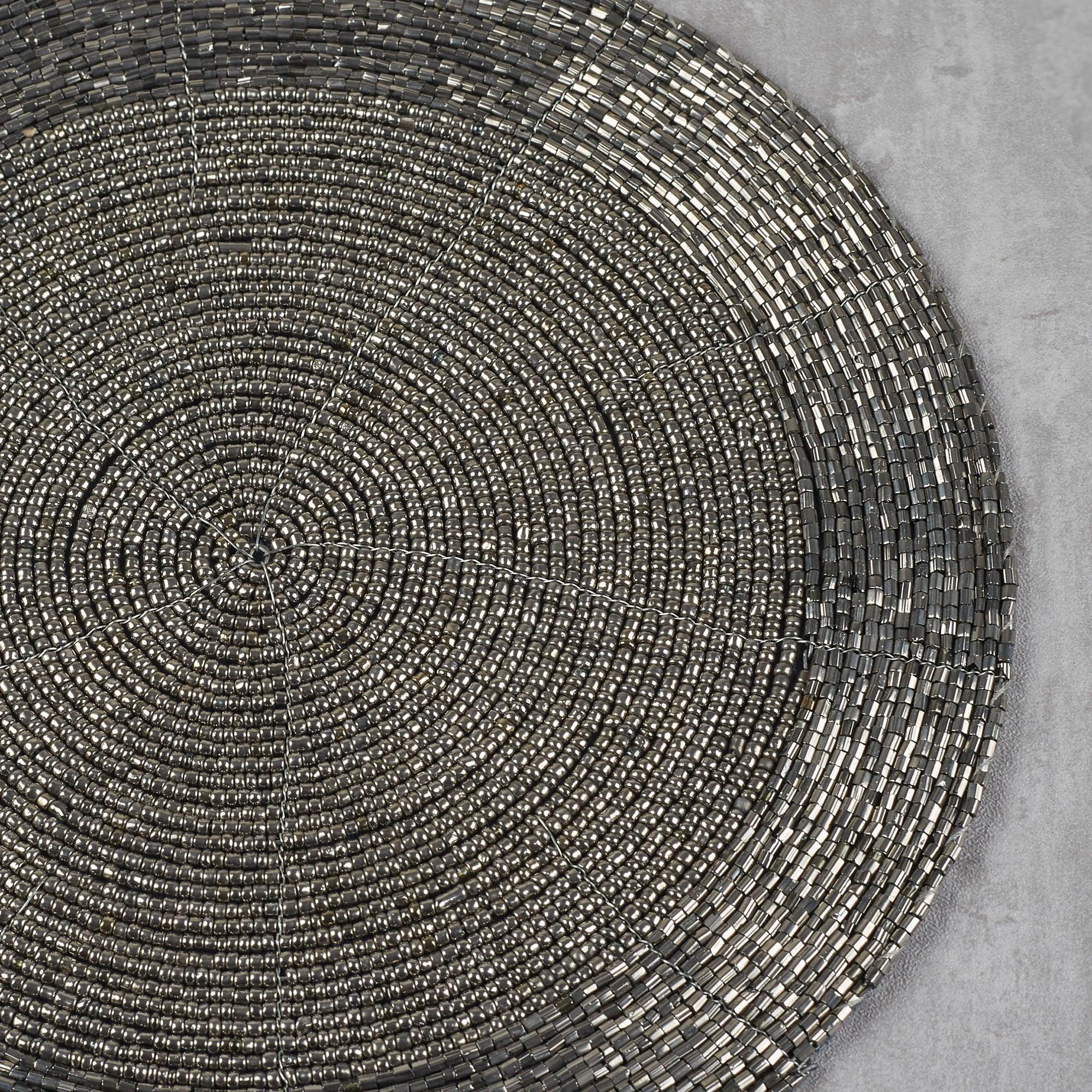 Nora Handmade Beaded Trivet Dia 22 Cm in Silver Colour - HomeTown