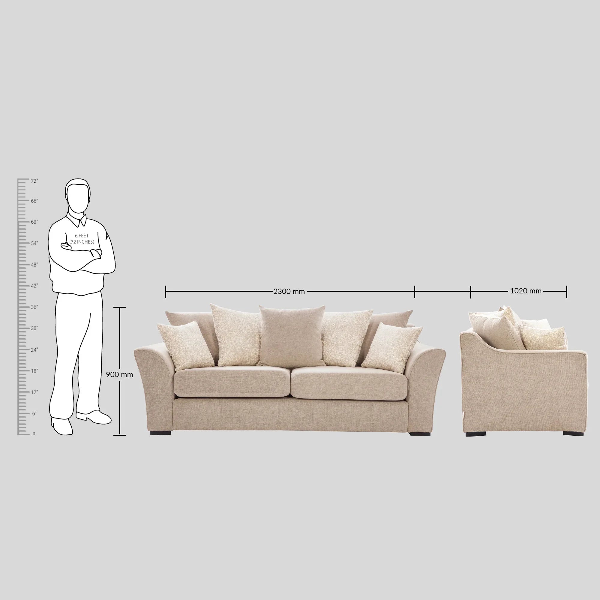 Perth Fabric Three Seater Sofa in Beige Colour - HomeTown