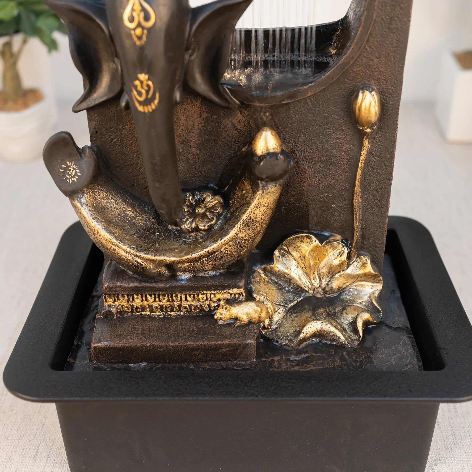 Impression Polyresin Modern Ganesha Water Fountain 30x40 Cm in Black & Gold Colour - HomeTown