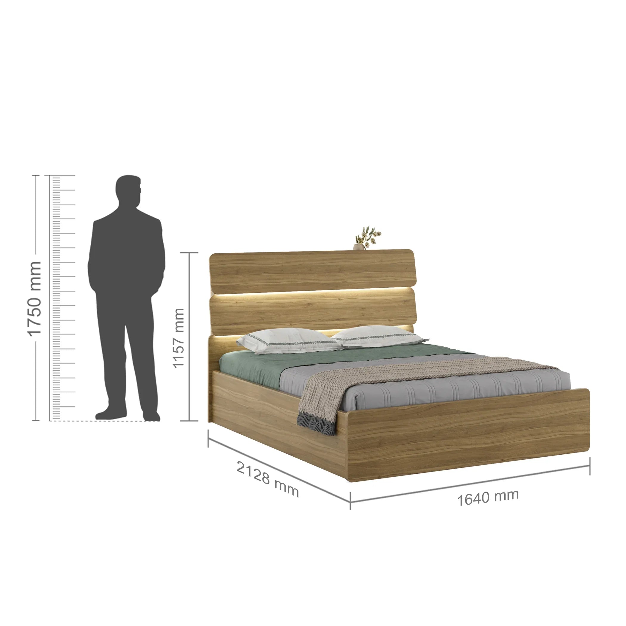 Freya Queen Bed With Box Storage in Natural Teak Colour - HomeTown