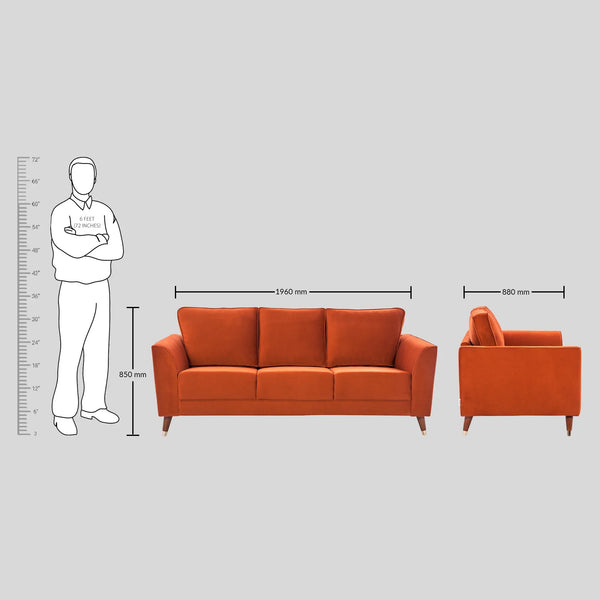 Magnific Velvet 3 Seater Sofa Rust dimensions