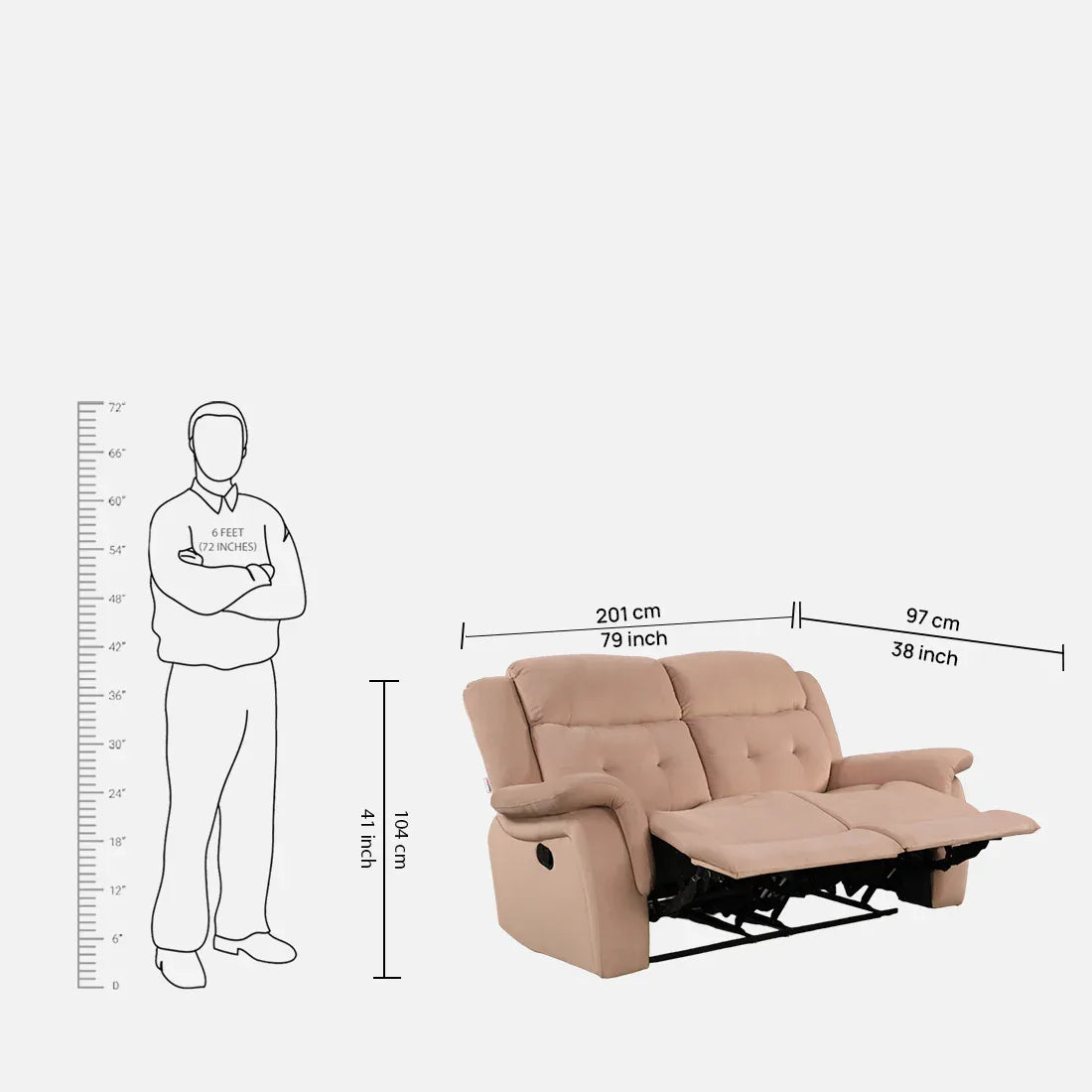 Attila Fabric Two Seater Recliner in Brown Colour - HomeTown