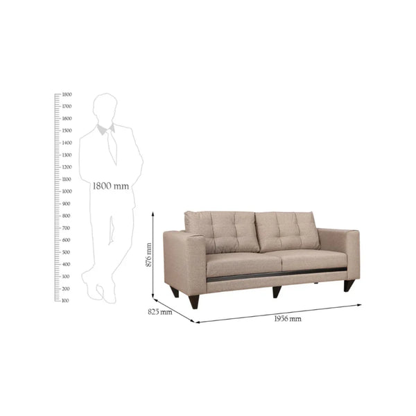Garcia Fabric 3 Seater Sofa in Brown Colour dimensions