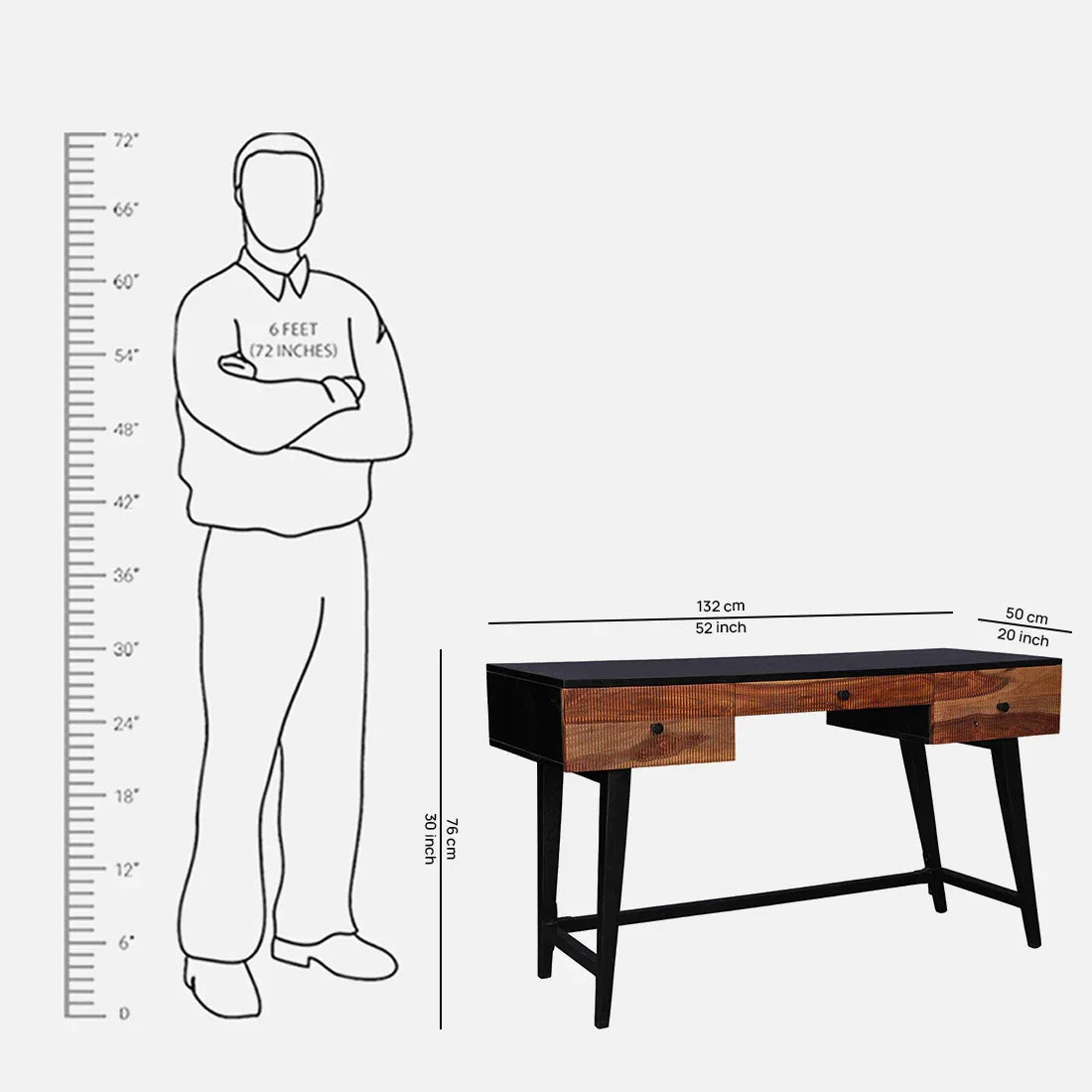 Sven Sheesham Wood(Rosewood) Study Table in Natural Sheesham & Black Colour - HomeTown