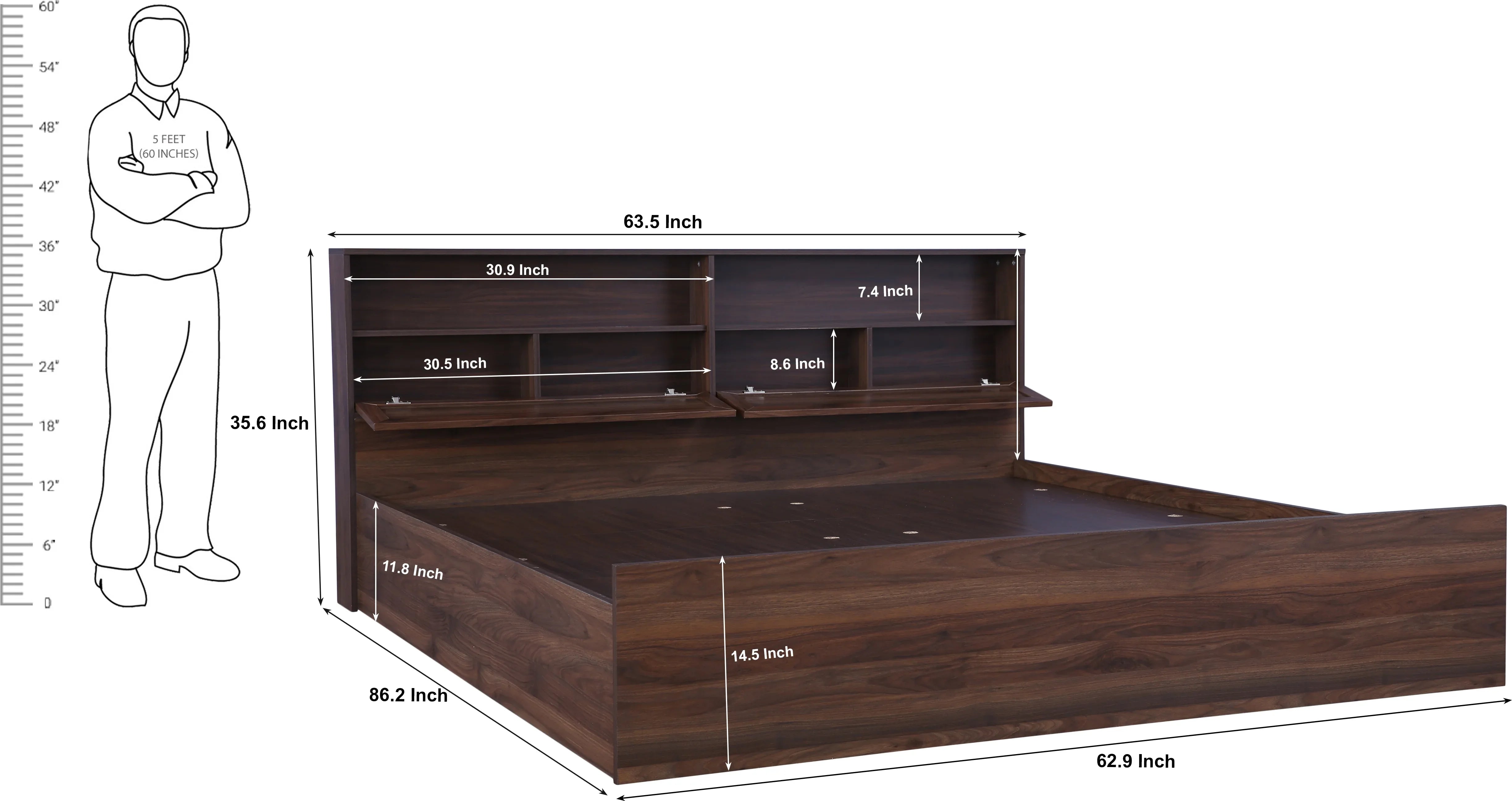 Alyssa Queen bed with Box storage in Wenge Colour - HomeTown