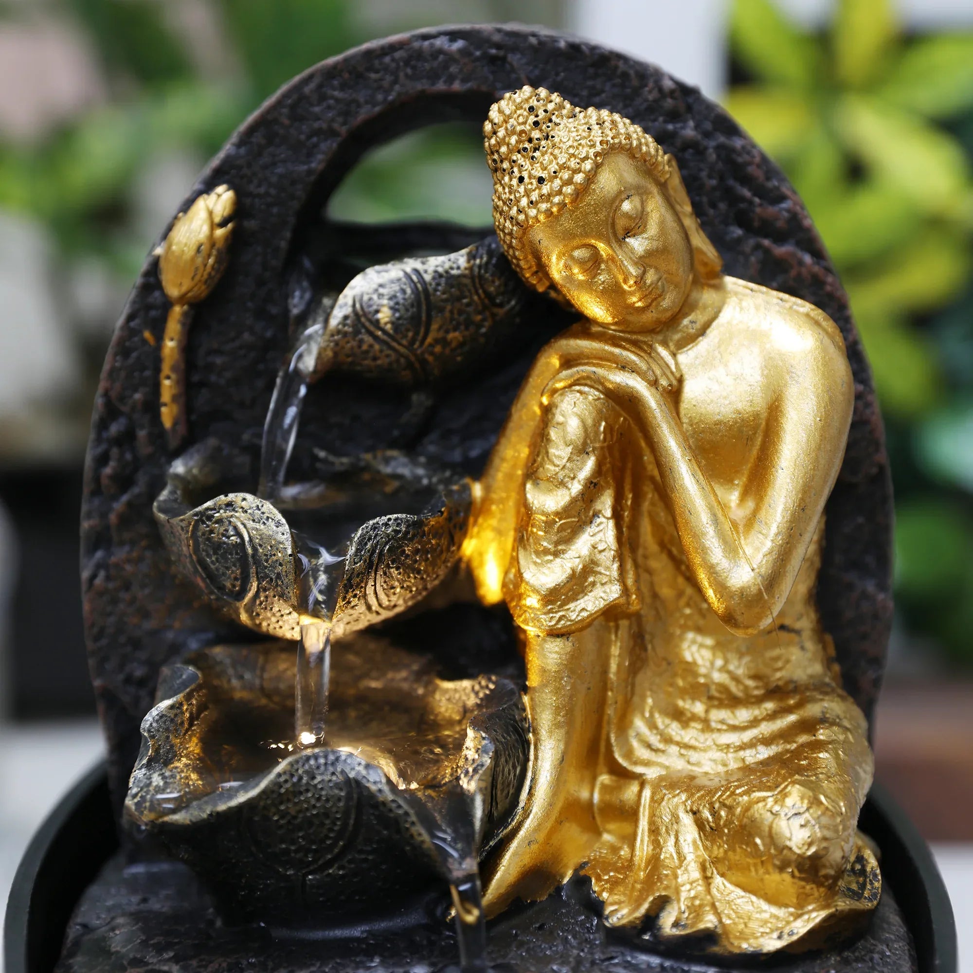 Impression Polyresin Relaxing Buddha Fountain 13X18Cm in Black Gold Colour - HomeTown
