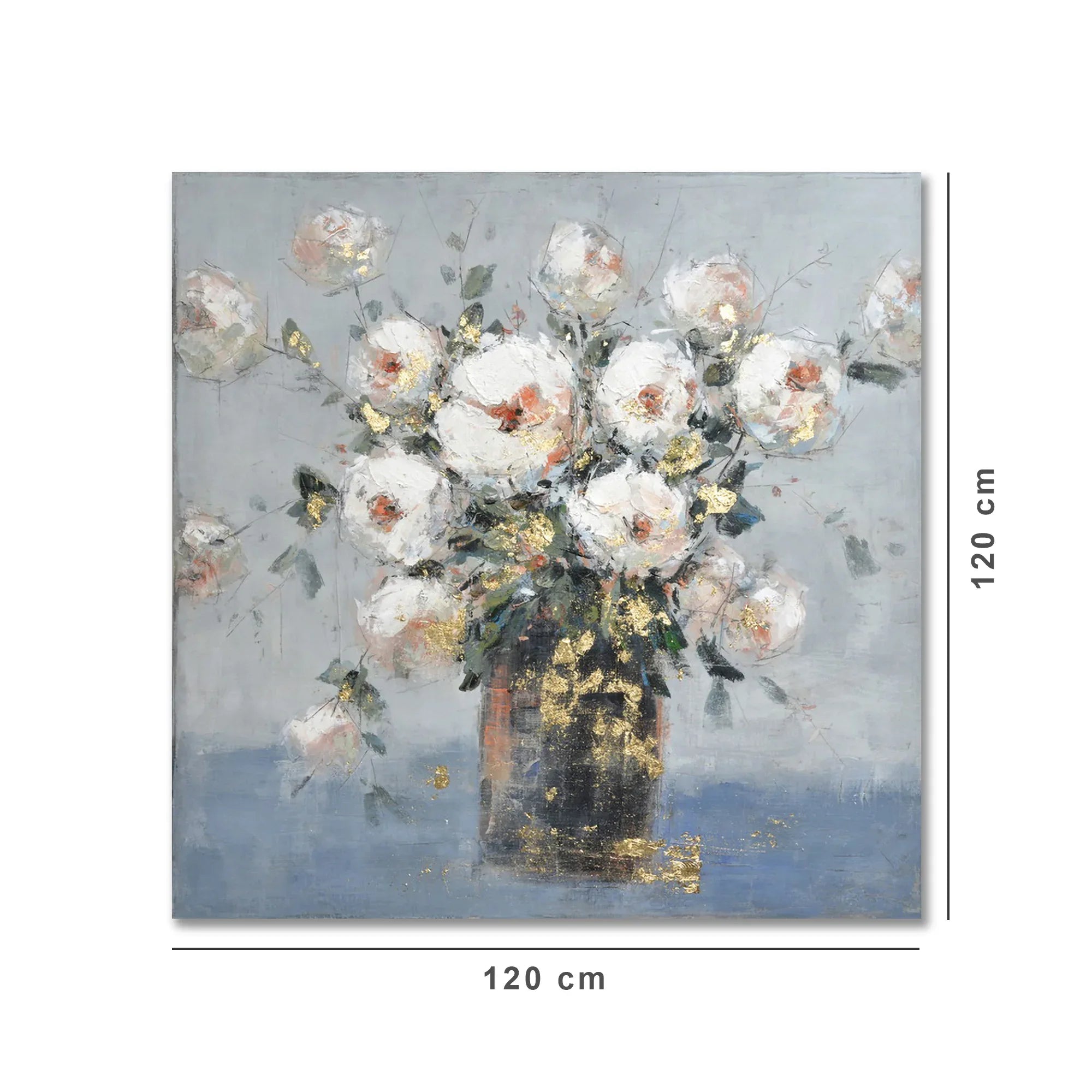 Ilona Blossom Handmade Canvas Painting With Gold Foil 120x120 Cm in White Colour - HomeTown