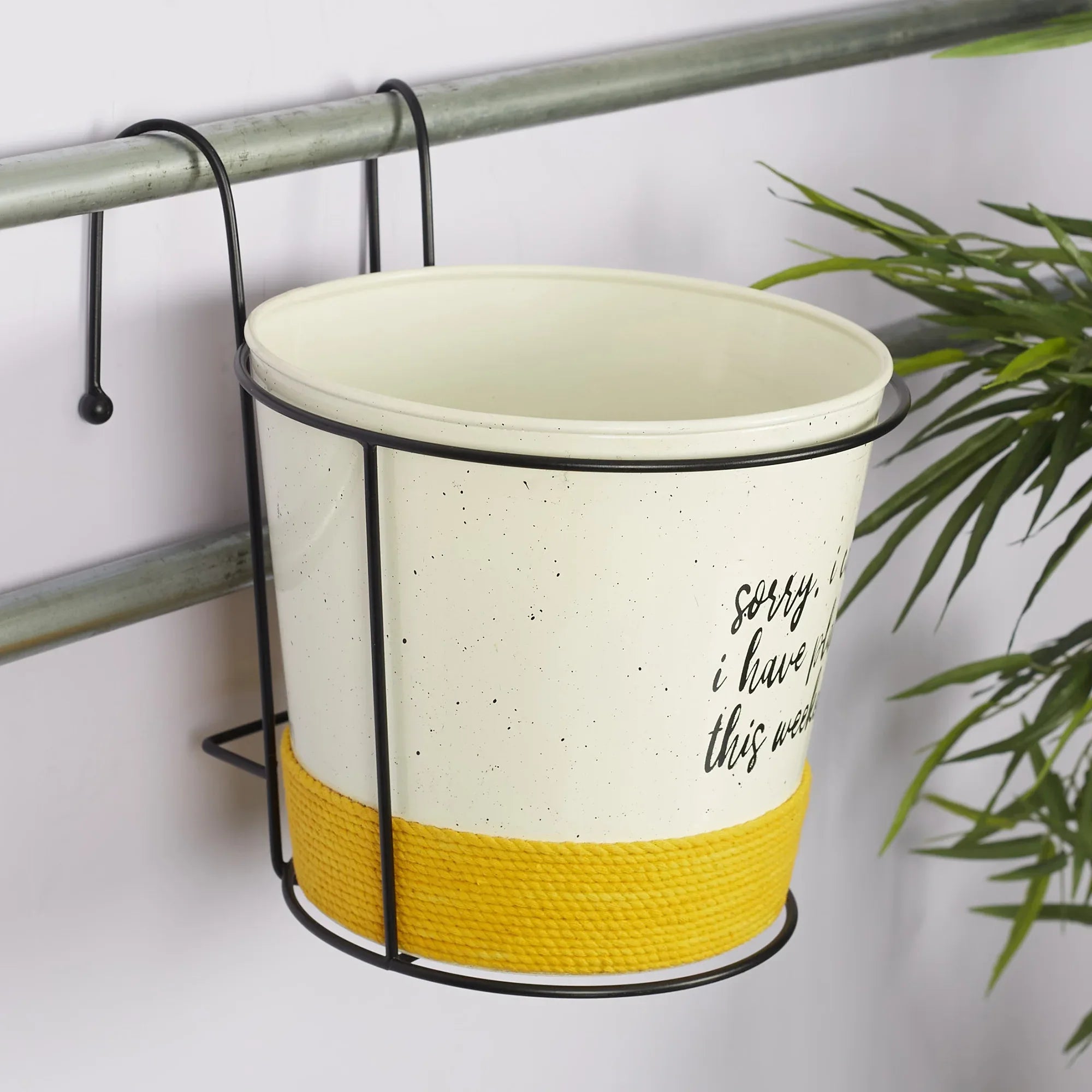 Pep Pop Metal Quote Railing Planter 26Cm in Off White & Yellow Colour - HomeTown