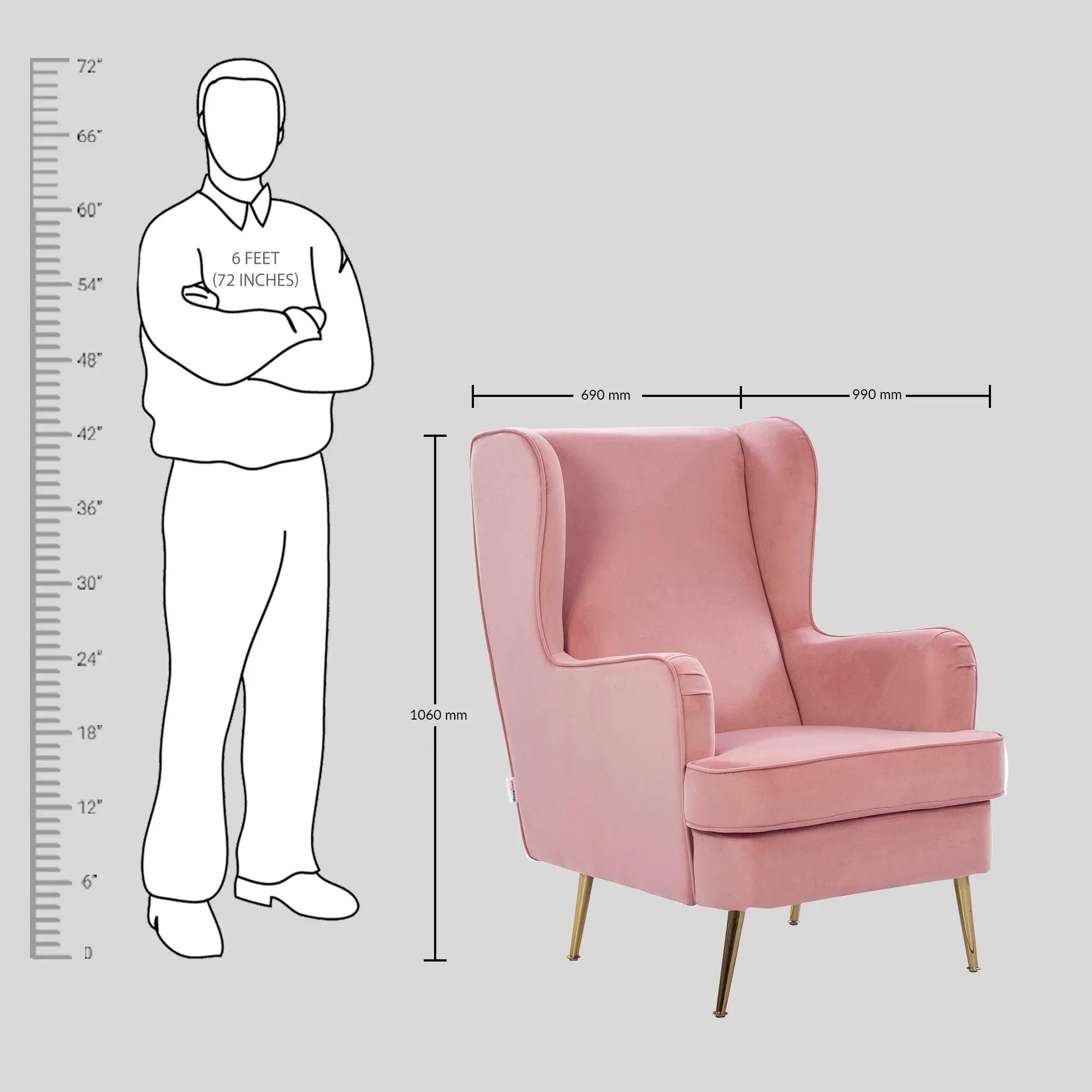 Charm Velvet Arm Chair in Blush Pink Colour - HomeTown