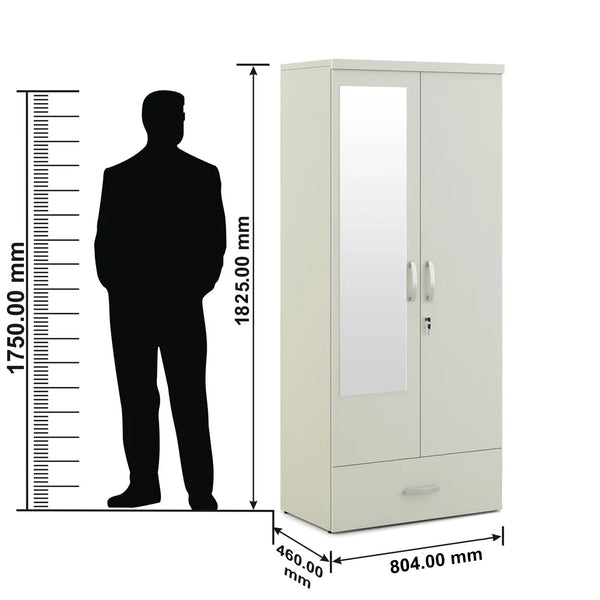 Utsav 2 Door Wardrobe with Mirror in White Colour dimensions
