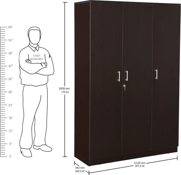 Prime 3 Door Wardrobe in Wenge Finish dimensions