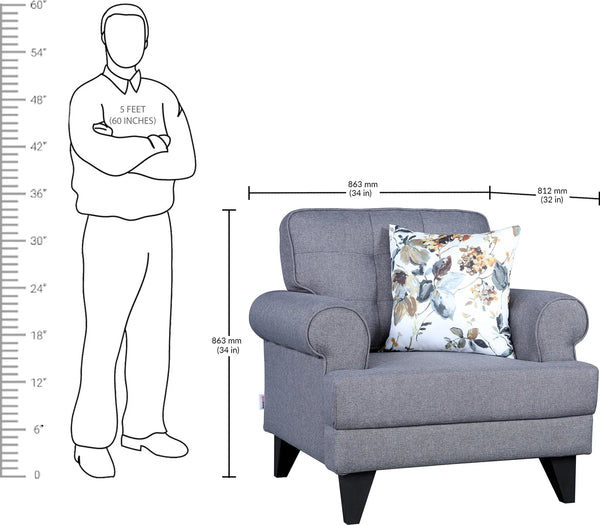 Paddington Fabric Single Seater Sofa in Grey Colour dimensions