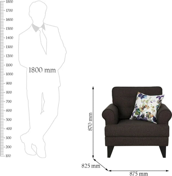 Paddington Single Seater Sofa in Dark Brown Colour Polyester Fabric dimensions