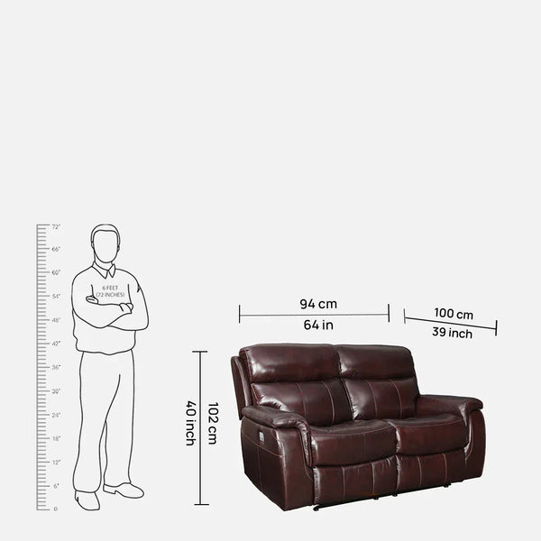 Plush 2 Seater Leather Electric Recliner Sofa | Burgundy dimensions