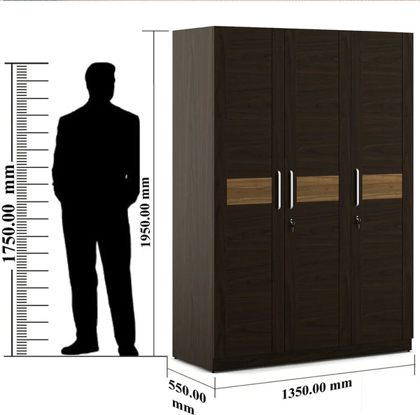 Magnum 3 Door Wardrobe in Colour Urban Walnut dimensions