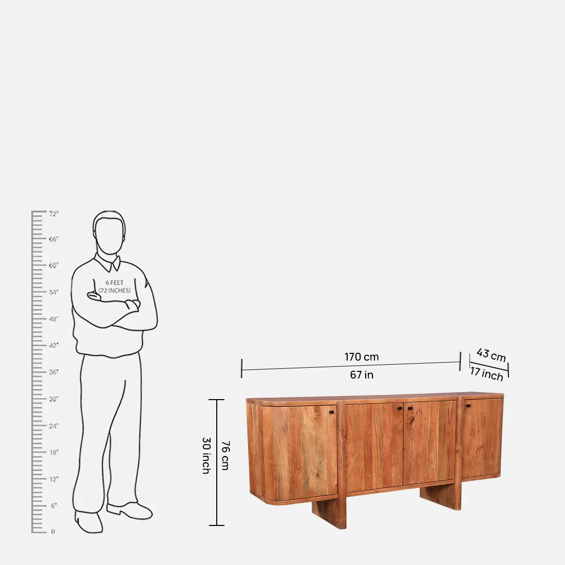Haruki Acacia Wood Four Door Sideboard in Teak Colour - HomeTown