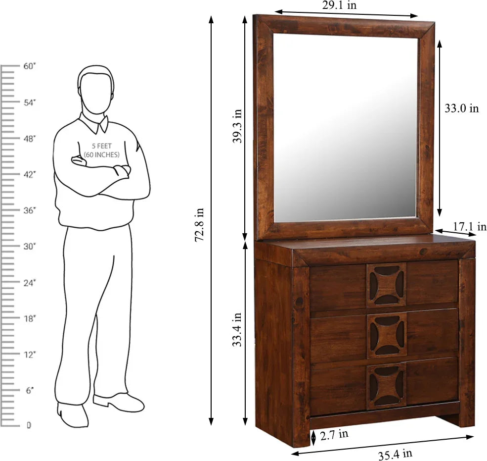 Casablanca Solidwood Dresser with mirror in Walnut Colour - HomeTown