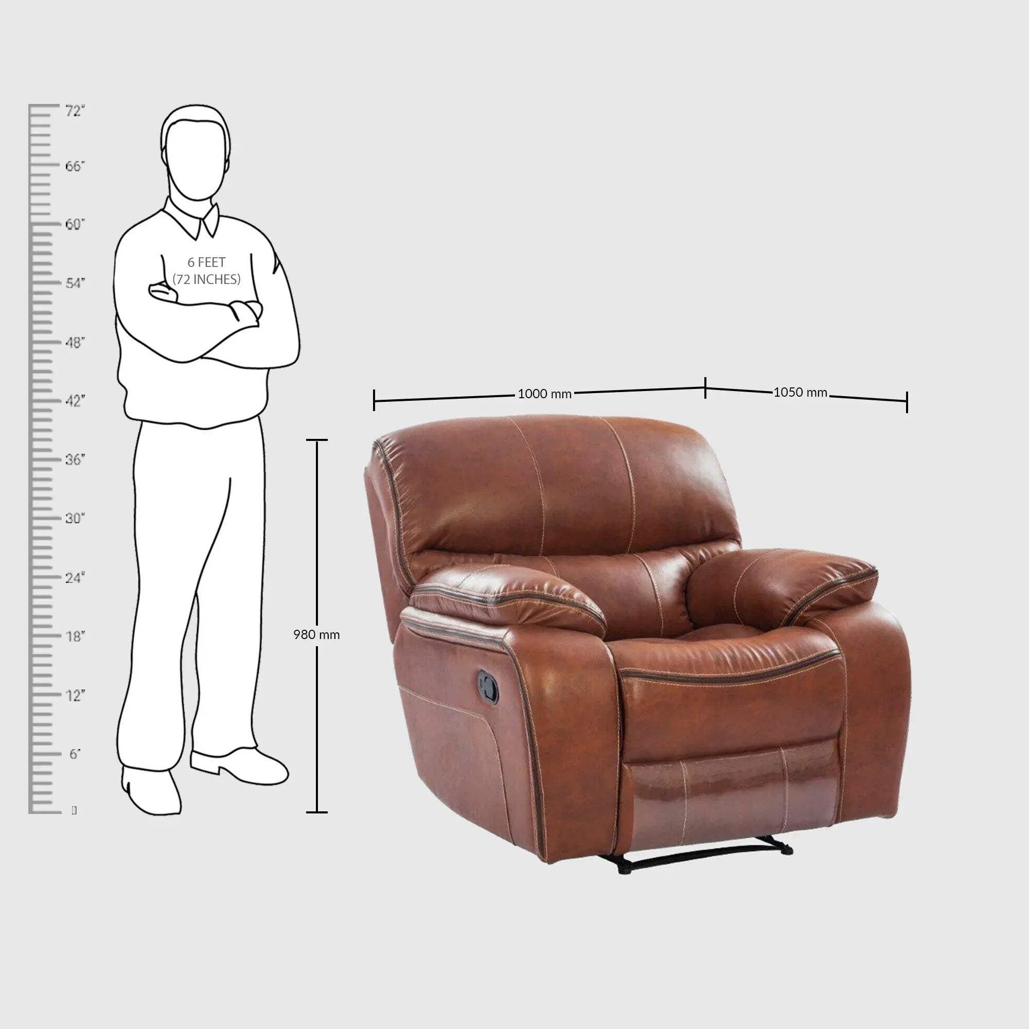 Tigris Leatherette Recliner In Brown Colour - HomeTown