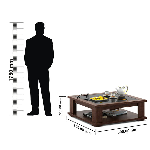 Antwerp Sheesham Wood Center Table with Black Glass Top in Sheesham Colour dimensions