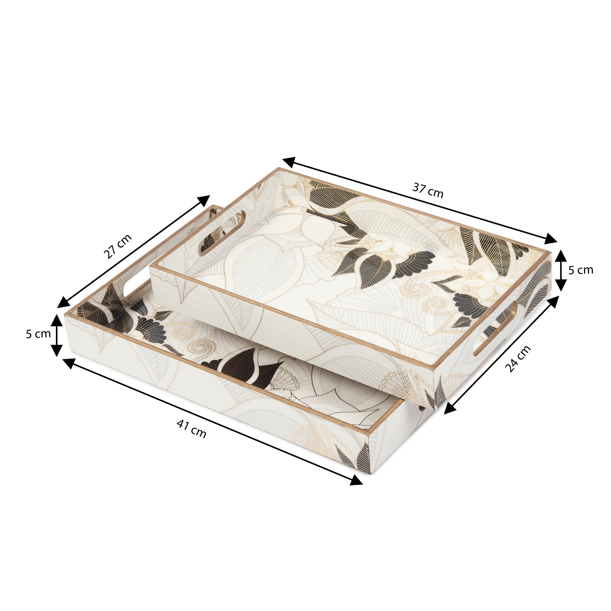 Ivory Noir Bloom  Tray Set of 2