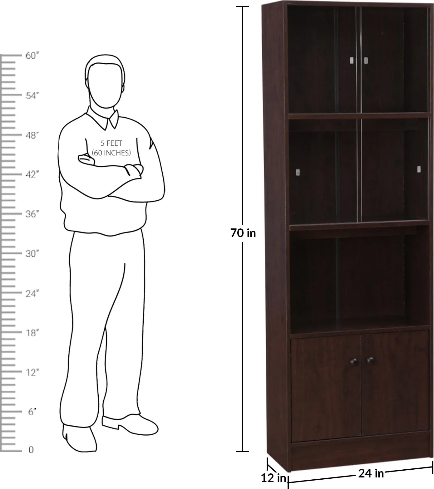 Lara Engineered Wood Medium Book Shelf in Wenge Colour - HomeTown