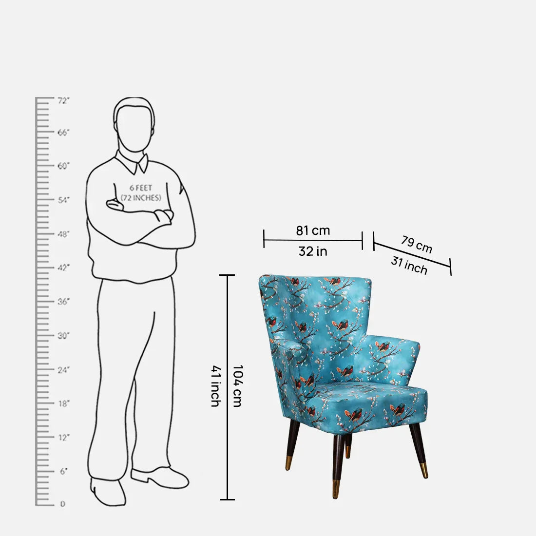 Peony Fabric Arm Chairs in Blue Colour - HomeTown