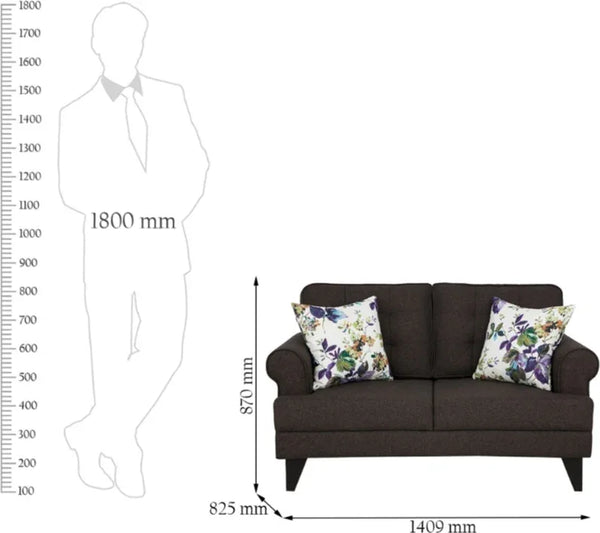 Paddington Fabric 2 Seater Sofa in Dark Brown Colour dimensions