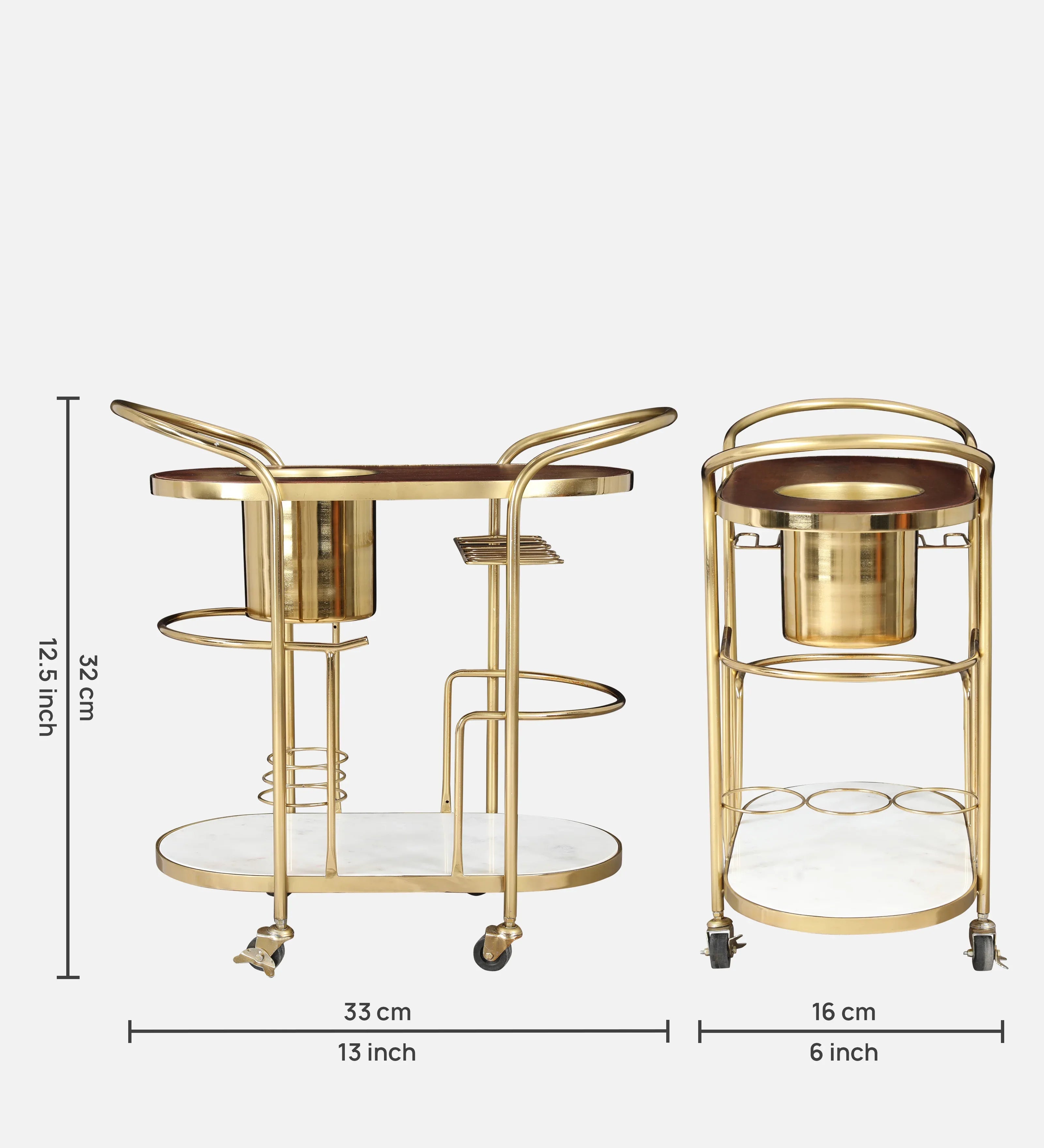 Martini Metal Serving Trolley in Brown & Gold Colour - HomeTown