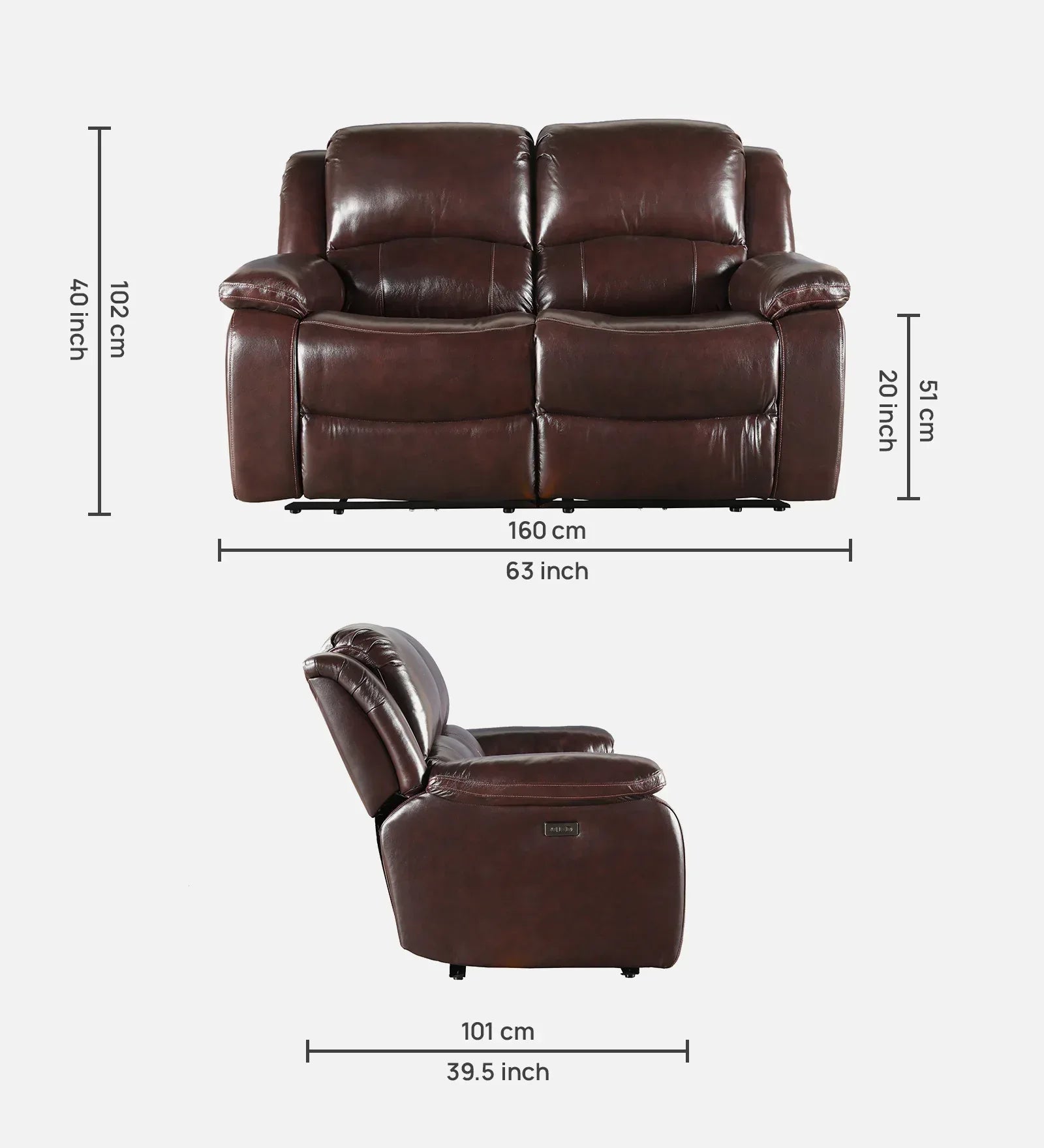 Rhine Half Leather Electric Recliner In Brown Colour - HomeTown