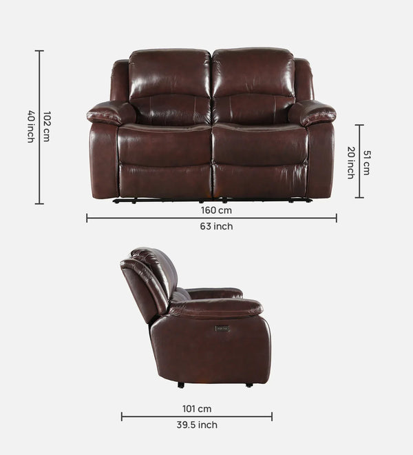Rhine Half Leather 2 Seater Electric Recliner Sofa in Brown Colour dimensions