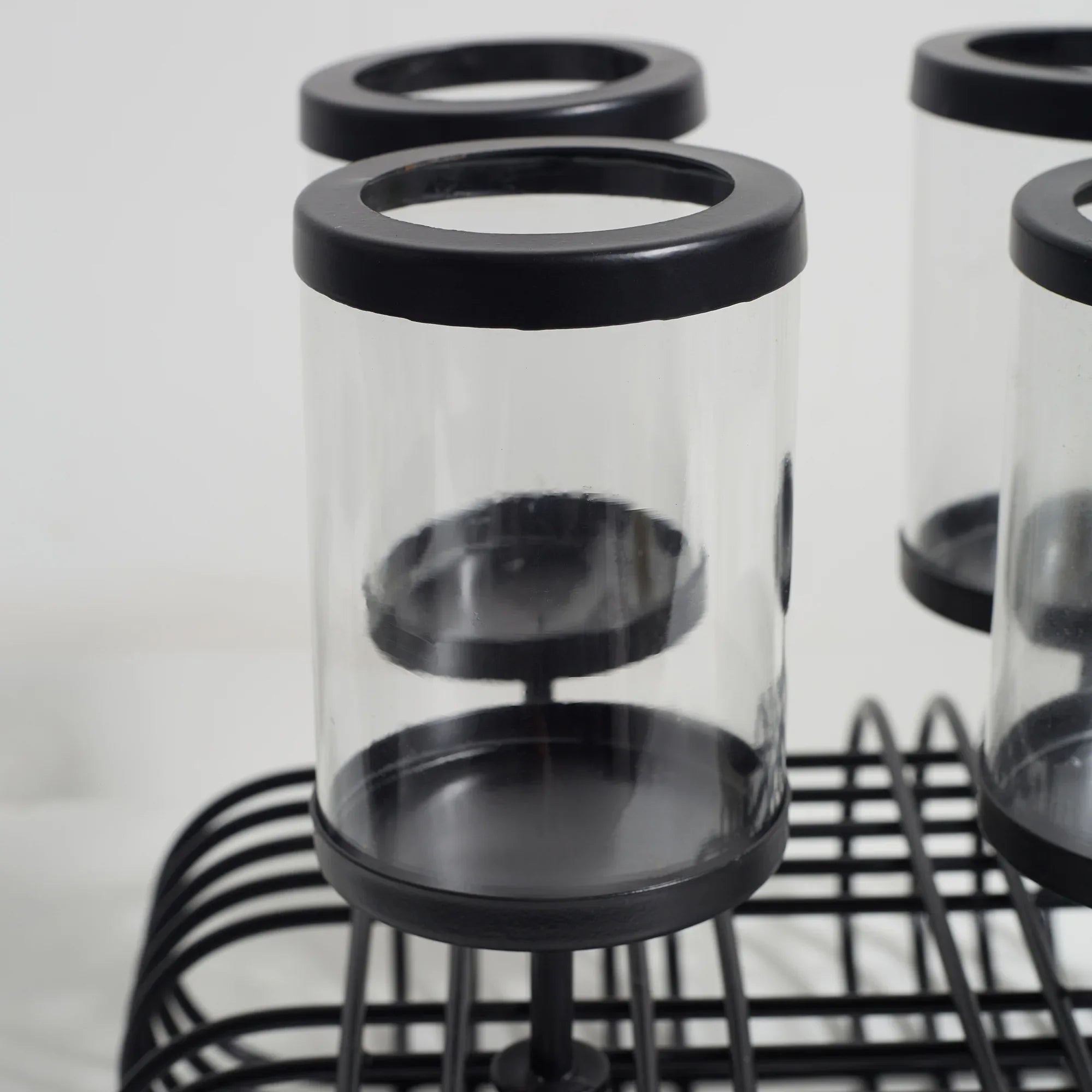 Sovereign Iron and Glass Wired 4 Pillar Holder 28x22Cm in Black Colour - HomeTown