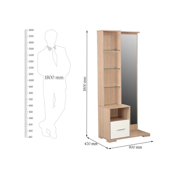 Ambra Dresser with Mirror in Oak Colour dimensions