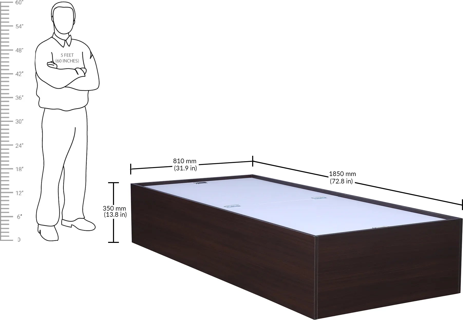 Ria Single bed with Box storage in Walnut Colour - HomeTown