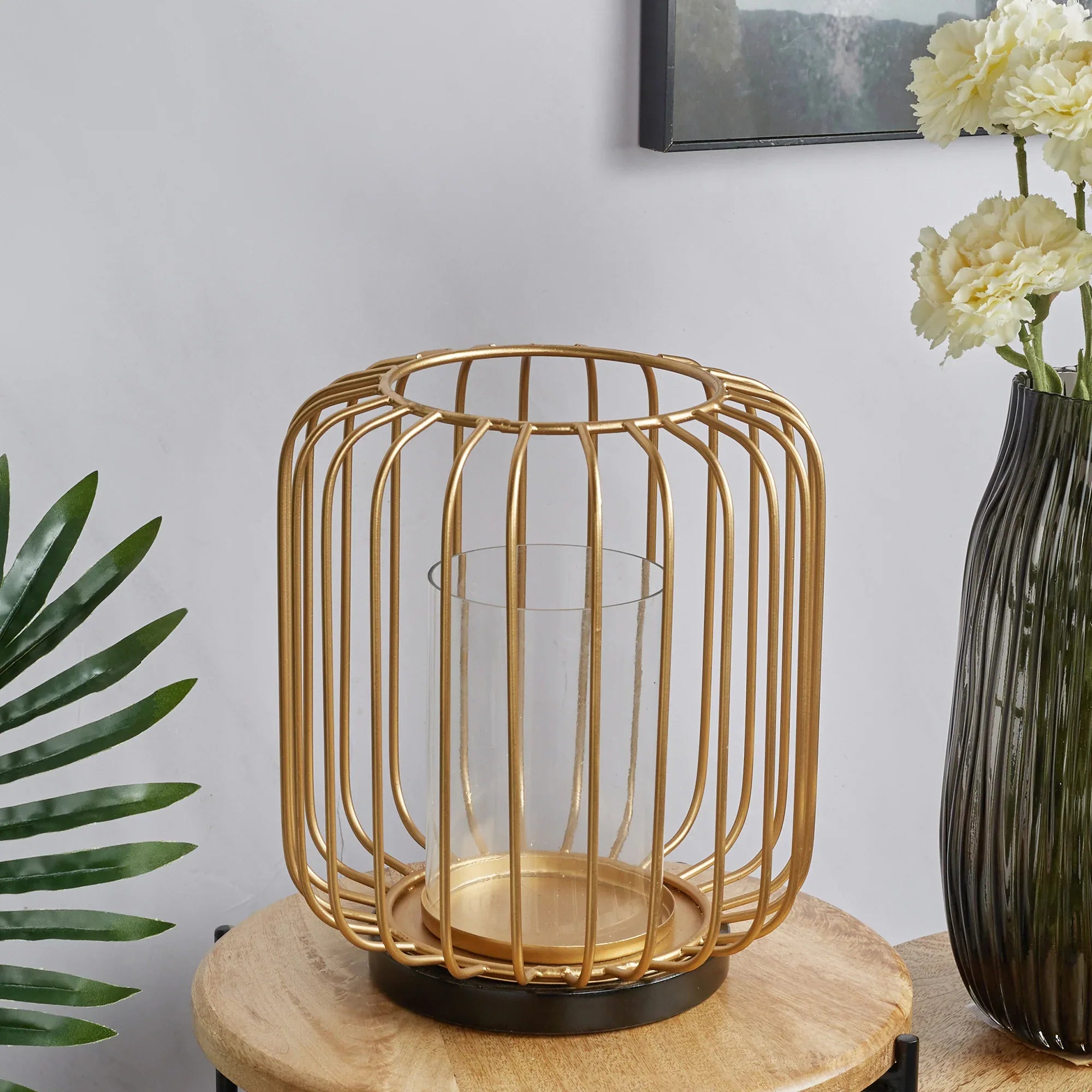 Sovereign Iron and Glass Wired Candle Holder 24x29Cm in Black & Gold Colour - HomeTown