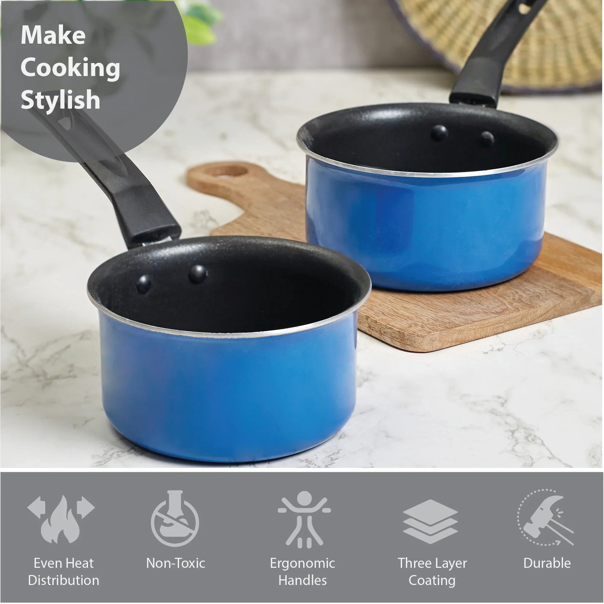 Fiesta Aluminium and Bakelite Saucepan Set of 2 in Cobalt Colour - HomeTown
