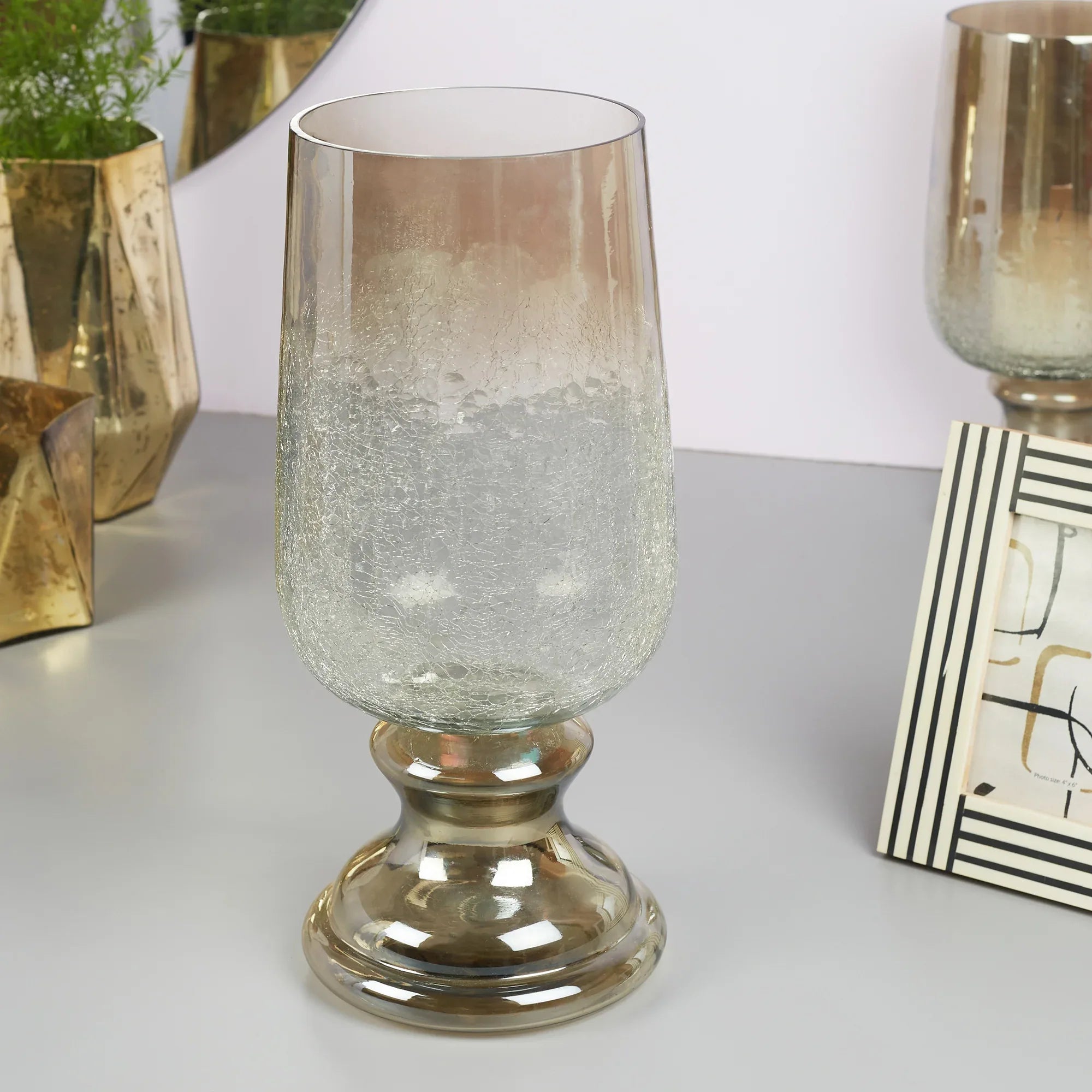 Phiona Glass Crack Handcrafted Hurricane Ombre 42 Cm in Black Colour - HomeTown