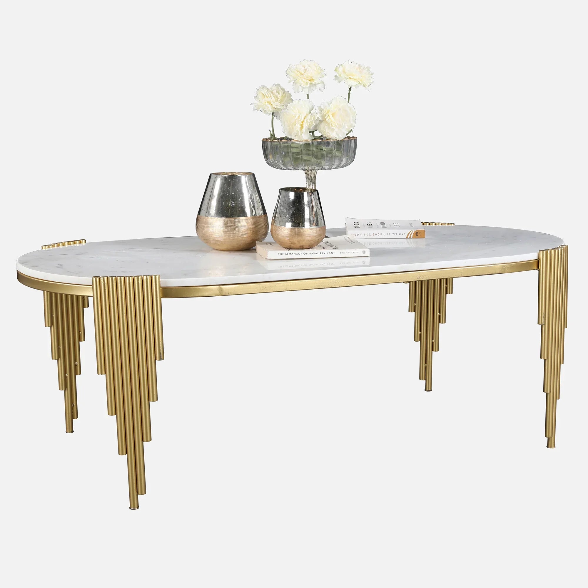 Giove Marble & Iron Center Table in White & Gold Colour - HomeTown
