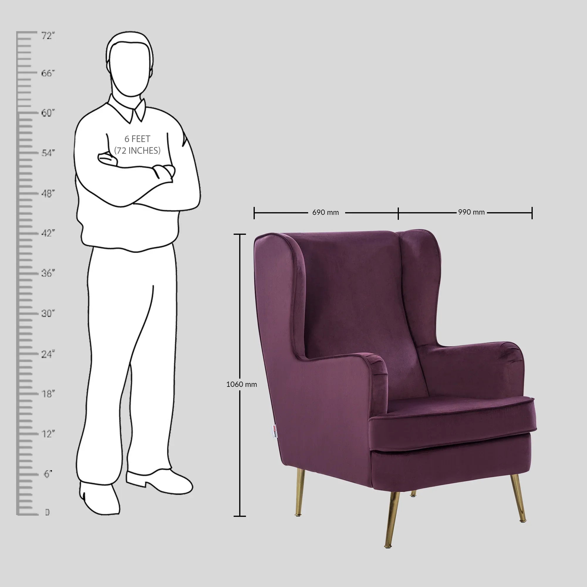 Charm Velvet Arm Chair in Wine Colour - HomeTown