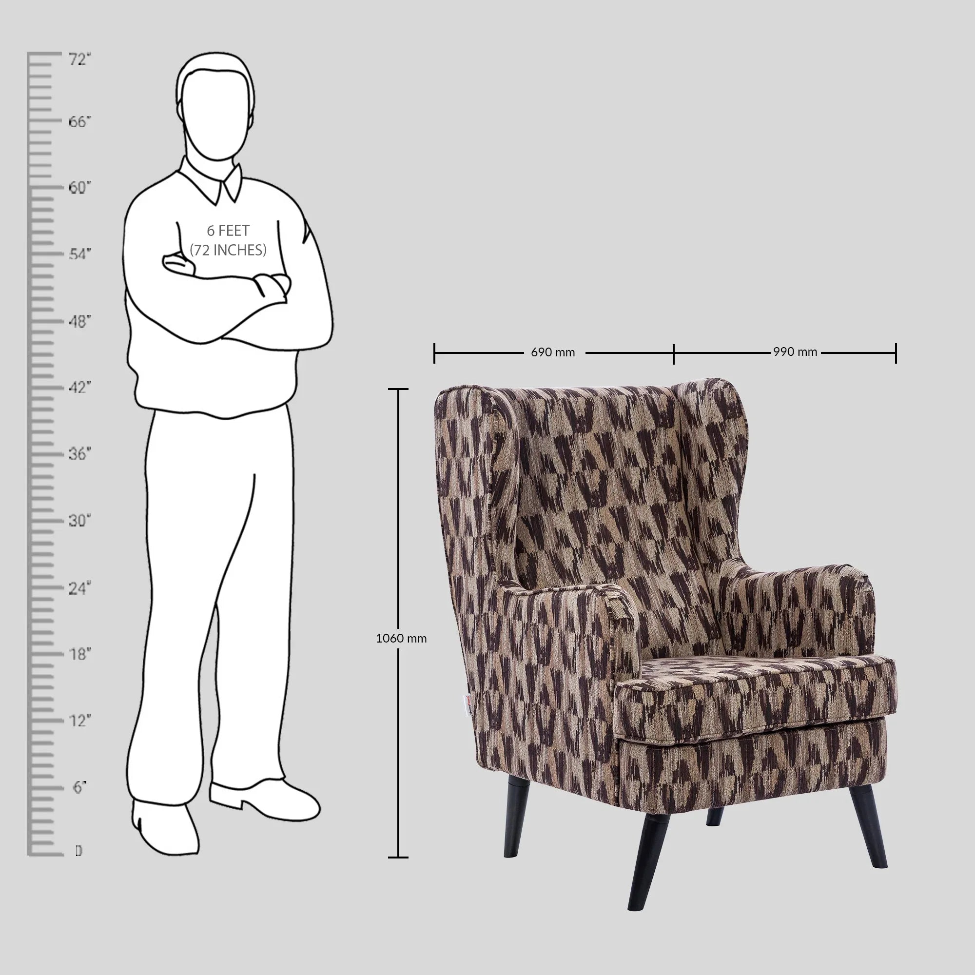Charm Fabric Arm Chair in Brown Colour - HomeTown