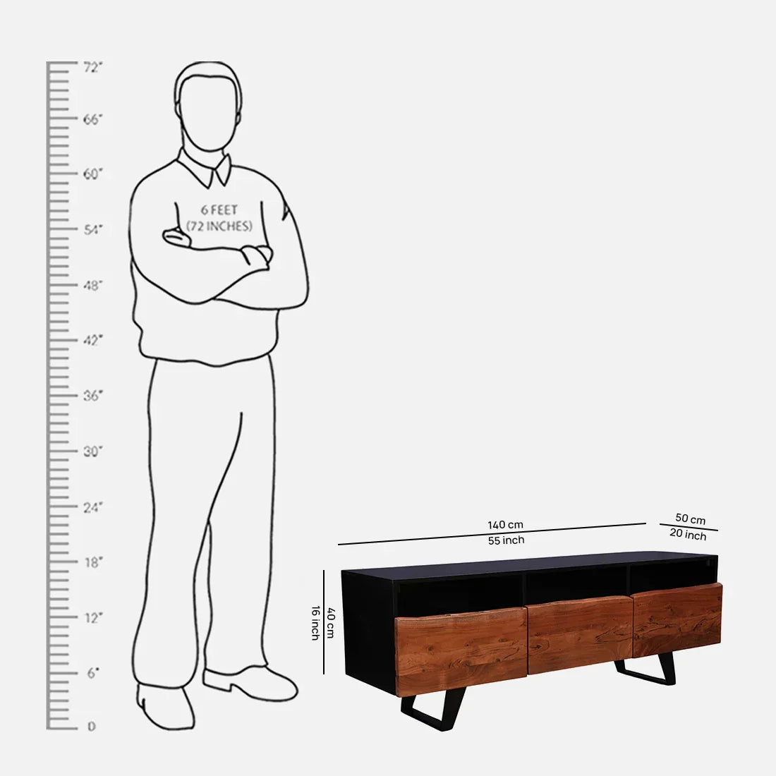 Arduous Acacia Wood Low Height Tv Unit in Brown Colour - HomeTown