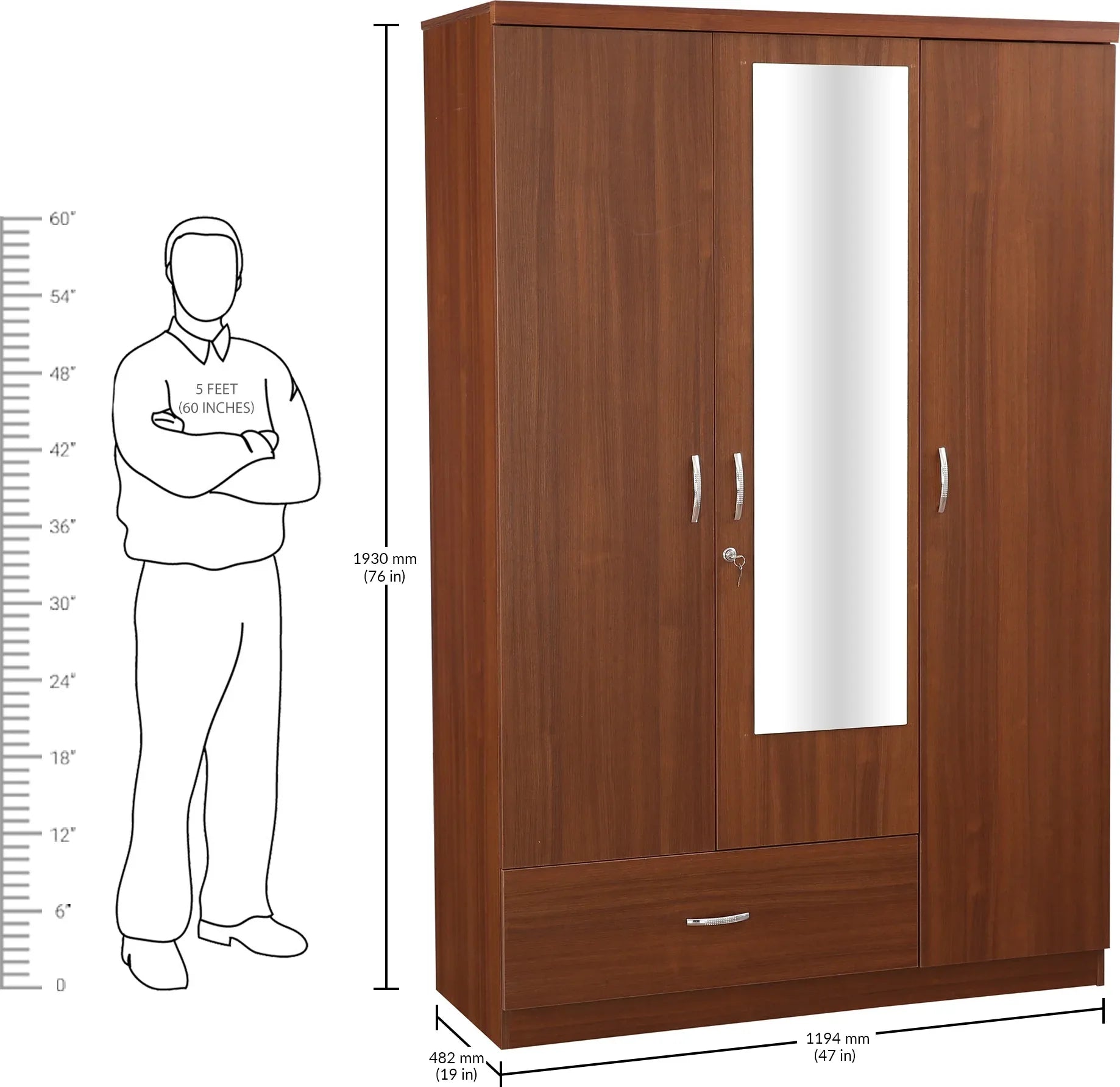 Ultima 3 door wardrobe in Walnut Finish - HomeTown